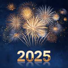 2025 New Year Celebration with Fireworks and Festive Lights Generated Image