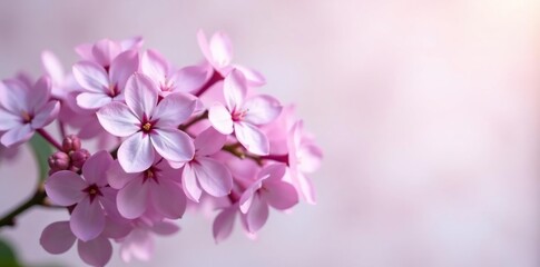 Delicate lilac flower branches on a light background, pastel colors, soft focus, branches
