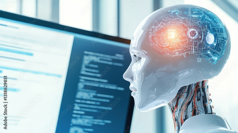 Poster futuristic ai powered virtual classroom concept with advanced technology and robot features