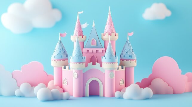 Pink castle clouds sky; fantasy backdrop