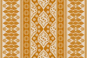 Fotobehang Motifs African boho paisley Floral Ikat pattern embroidery border. Ethnic ikat floral Aztec Indian Seamless Pattern. Ikat ethnic oriental traditional. Abstract for texture, fabric, clothing,decoration © supachai