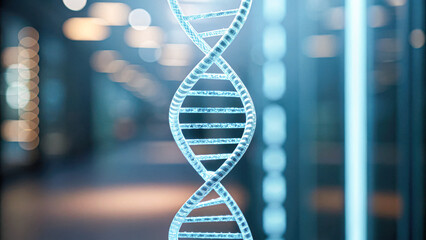 Close-up on corporate science high-tech dna structure models in digital art