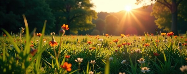 Contrast between daylight and nighttime in a meadow, meadow, shadows