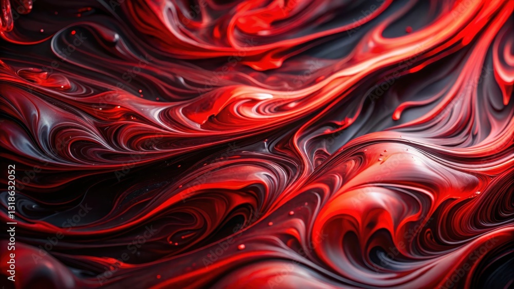 Poster Intricate Swirls of Vibrant Red and Black Liquid Paint Create an Abstract and Dynamic Artistic Composition
