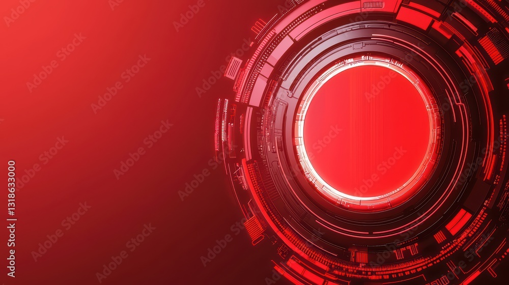 Poster minimalist red digital design with hacker symbol and glitch effects for modern technology concepts