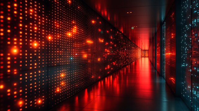 A vibrant holographic display of data points and glowing numbers on a dark surface. - Powered by Adobe