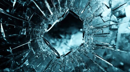 Shattered Reflections: A close-up image of a shattered glass pane, revealing the intricate web of cracks radiating outwards, a symbol of brokenness and fragmentation.
