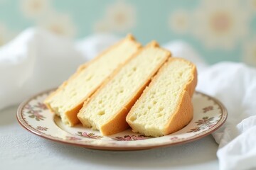 Vintage-Inspired Angel Food Slice Display on Antique Crockery