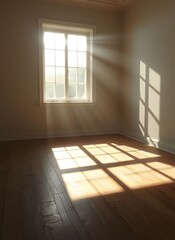 Sunlight Streaming Through Window in Empty Room,