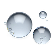Water droplets isolated on white or transparent png, displaying smooth, shiny surfaces and clean reflections, perfect for nature, purity, or freshness-related designs.