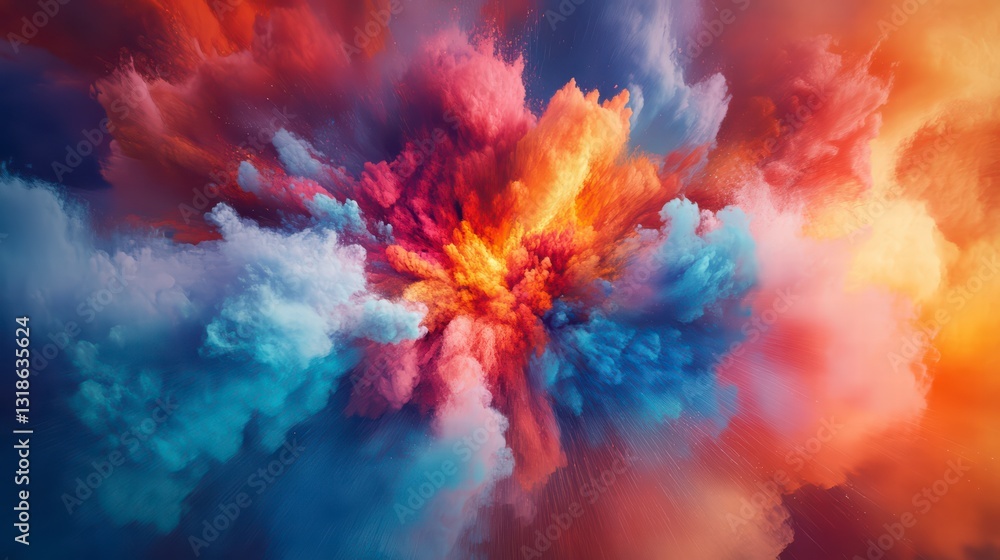 Poster explosion of colors: a vibrant and dynamic burst of colors explodes outwards, creating a stunning vi