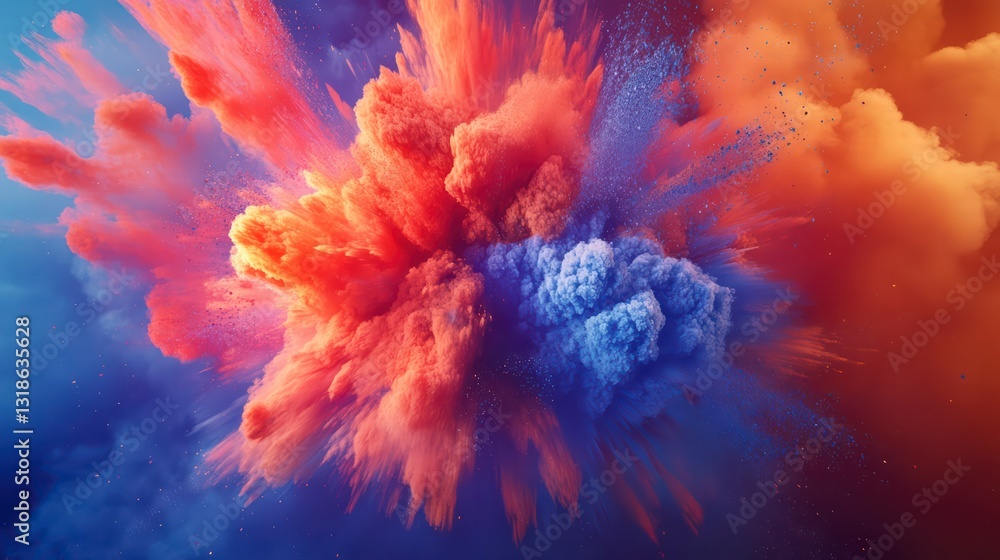 Poster explosive abstract: an artistic explosion of vibrant, blended colors, creating a dynamic and visuall