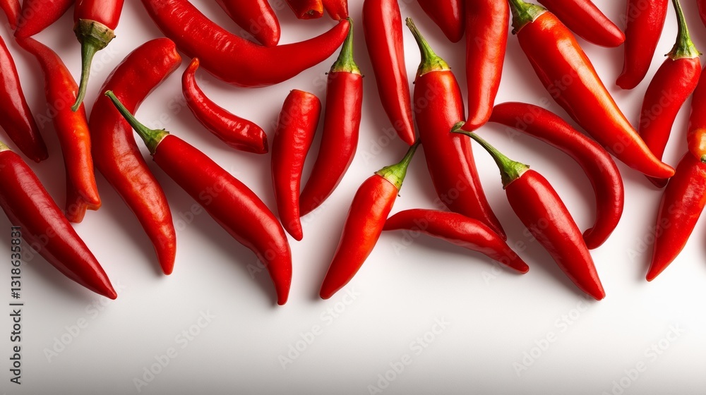 Aufkleber bunch of red peppers are arranged in a row. the peppers are all different sizes and are all pointing