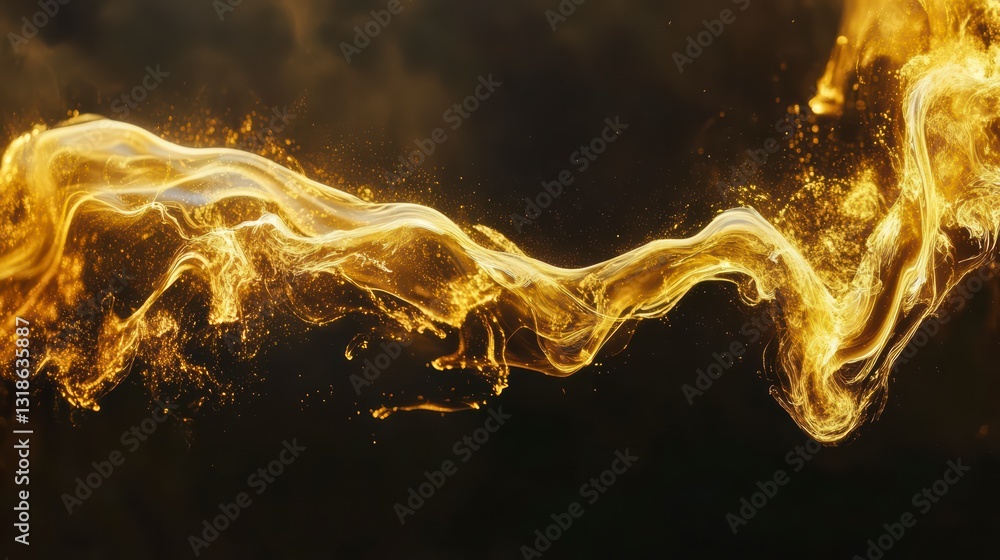 Poster golden abstract flowing: an elegant and captivating display of golden particles flows gracefully aga