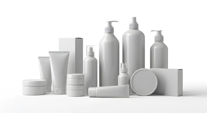 Arrangement of Assorted Generic Skin Care Products on a White Background