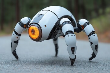 A Futuristic Robot With Multiple Legs Standing On Pavement