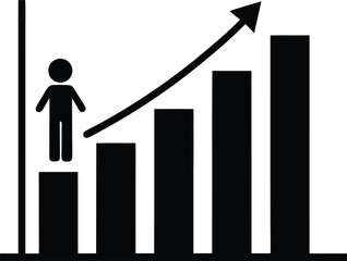 Growing Graph Silhouette Vector, Growing Graph Icon Vector