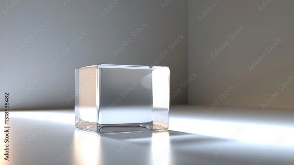 Poster transparent cube with sunlight: capturing a transparent cube, casting shadows and interacting with t