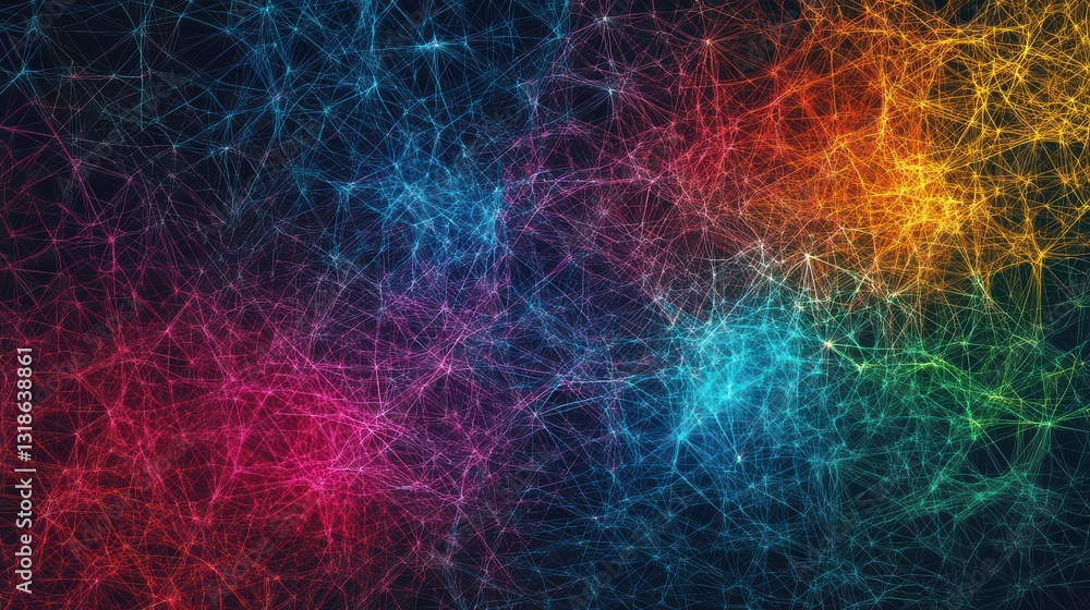 Poster cosmic web of colors: a mesmerizing display of interconnected lines and vibrant hues evokes the intr