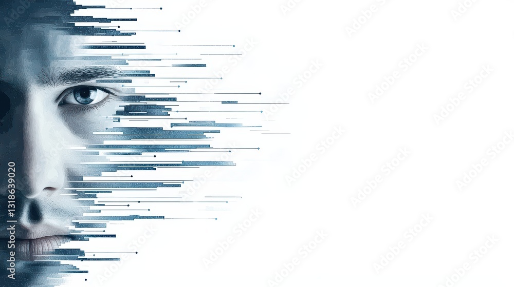 Poster artistic watercolor painting of a cyber hacker blending into digital data streams