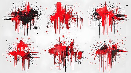 Abstract Red and Black Paint Drips and Splashes on White Background Creating a Grunge Effect