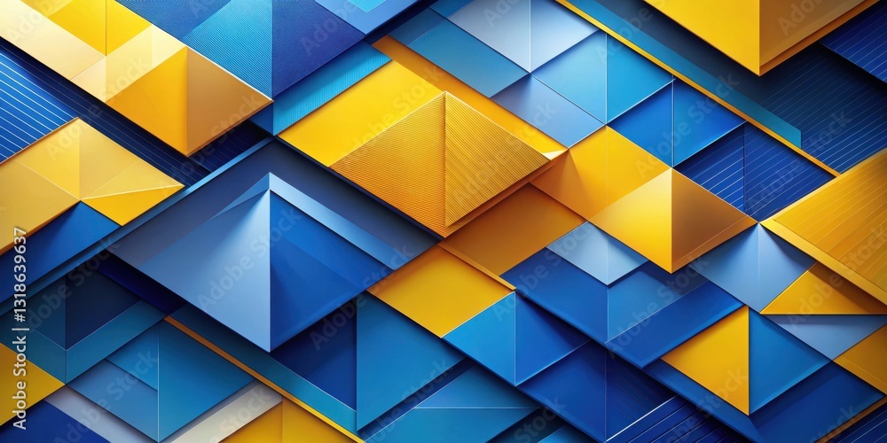 Poster Abstract geometric pattern with a captivating interplay of blue and yellow hues, creating a sense of depth and dynamism.