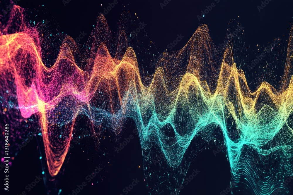 Poster colorful sound wave patterns create a vibrant visual representation of music and sound