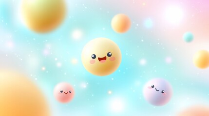 Cute, floating spheres in a pastel space background
