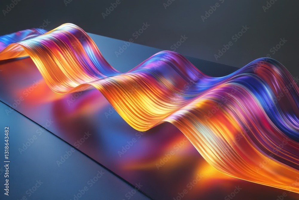 Poster vibrant wavy patterns showcasing light reflections in abstract design