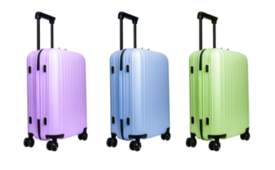 Suitcase with wheels and handle, stylish travel baggage for vacation, business trip, and tourism. Modern design, hand luggage concept, and journey essentials. Isolated on white background..