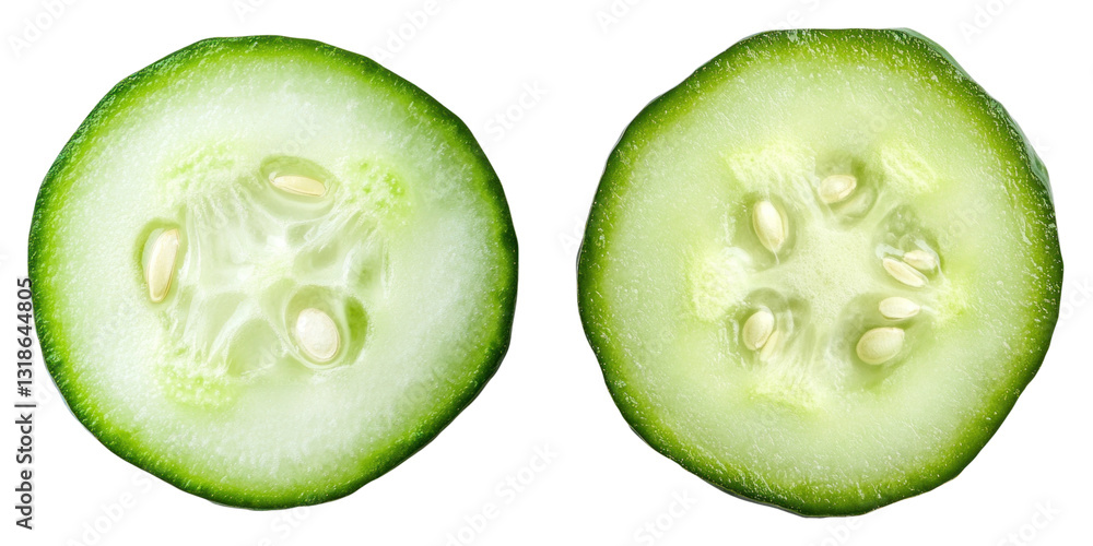 Poster fresh green cucumber slices on transparency background