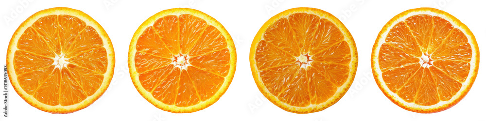 Poster four fresh orange slices isolated on transparency background