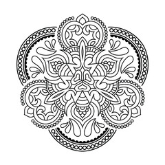 Elegant Floral Mandala Intricate Line Art for Coloring Books, Henna, Tattoos, Ornamental, Boho, Spiritual and Symmetrical Design for Mindfulness and Healing