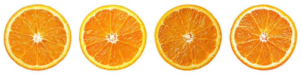 Four fresh orange slices isolated on transparency background