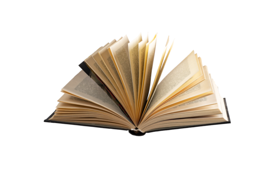 Vintage book with aged paper, symbolizing history, literature, and knowledge. Classic library archive, education, and research concept. Isolated on white background..