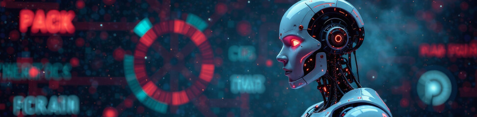 Fototapeta premium Advanced AI-powered robot with password protected interface, safe server room, secure access