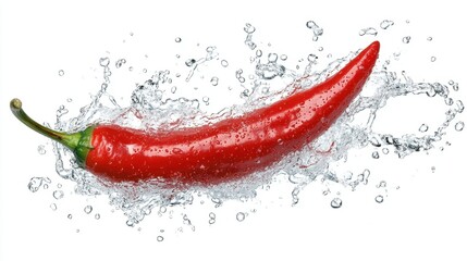 Red Chili Pepper Water Splash Vibrant Red Pepper in Dynamic Action Shot