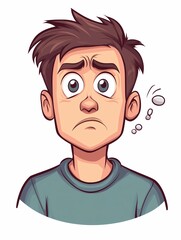 A young man with confused and unhappy face 