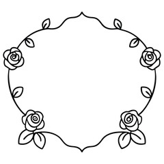 Ornate Floral Frame with Roses in Black and White