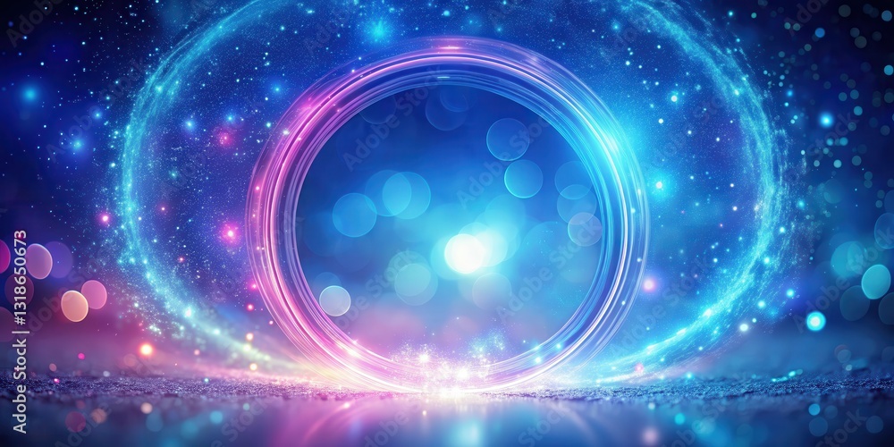 Aufkleber abstract blue and purple ring with bokeh and glitter on a black background