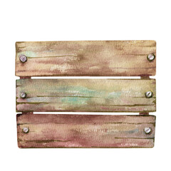 Wooden brown box watercolor hand drawn illustration isolated on white background