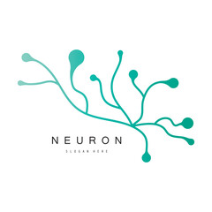 Neuron logo or brain nerve cell logo design, template icon, molecule, atom, brain cell, logo illustration template with vector concept