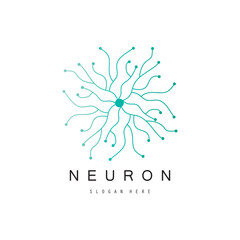Neuron logo or brain nerve cell logo design, template icon, molecule, atom, brain cell, logo illustration template with vector concept
