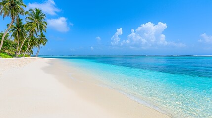 Idyllic Tropical Beach Scene with Turquoise Water and Palm Trees