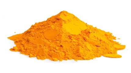 Vibrant Yellow Turmeric Powder Pile on White Background for Culinary and Health Uses