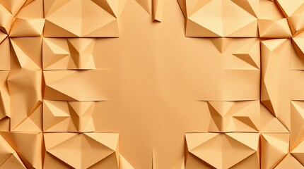 A background template in intricate origami style, using natural earth tones, browns, beiges, muted colors, and folded paper look, emphasizing geometric precision