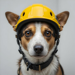 Cute Dog in Yellow Helmet