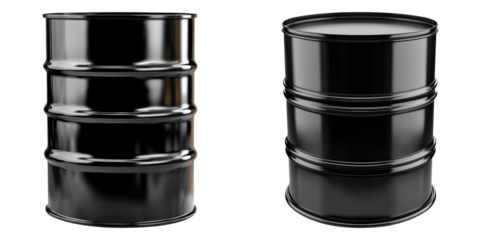 Two black metal barrels on transparency background, reflecting light