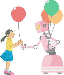 ロボットから風船を受け取る少女
