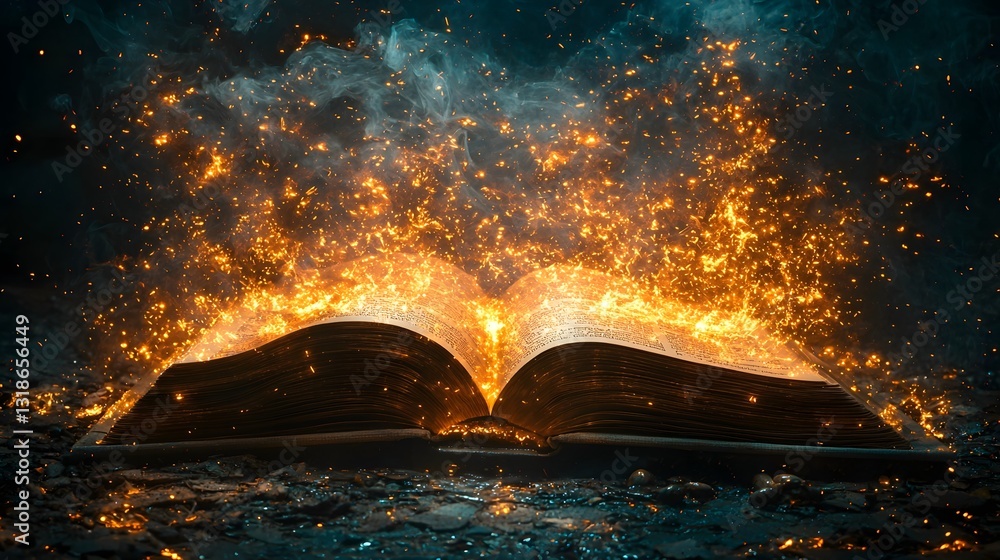 Aufkleber glowing fountain of eternal knowledge flowing into open book symbolizing the wellspring of wisdom an